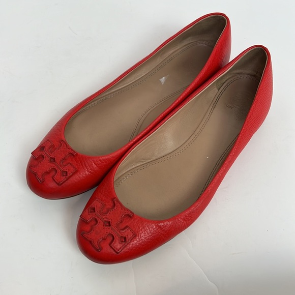 Tory Burch Red Leather Flats Size 10 Shoes Womens - Picture 1 of 11